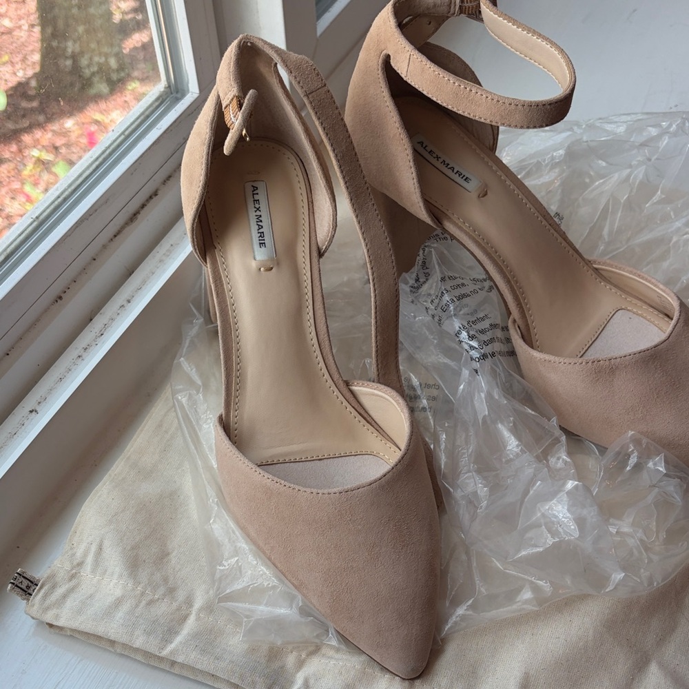 Alex Marie Women's Beige Ankle Strap Heels